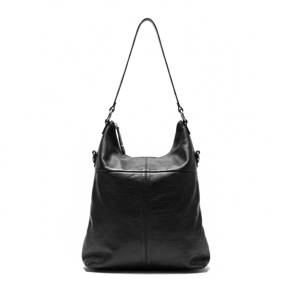 Hobo black leather foldover shoulder bag