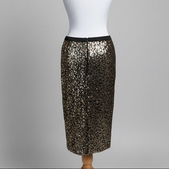 Elie Tahari black and gold sequin leopard skirt, size 4, NEW WITH TAGS!
