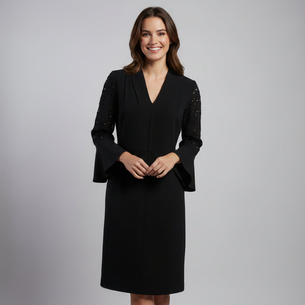 Elie Tahari black dress with lasercut sleeves, size 4, NEW WITH TAGS!