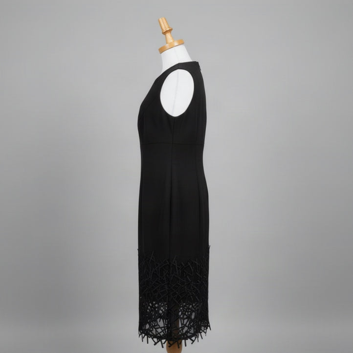 Carlisle black sheath dress with black embroidered hem, size S