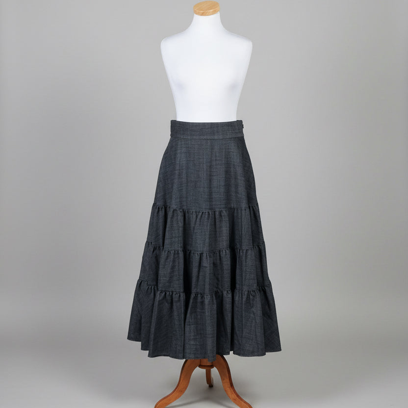 Adeam dark denim tiered maxi skirt, size 8