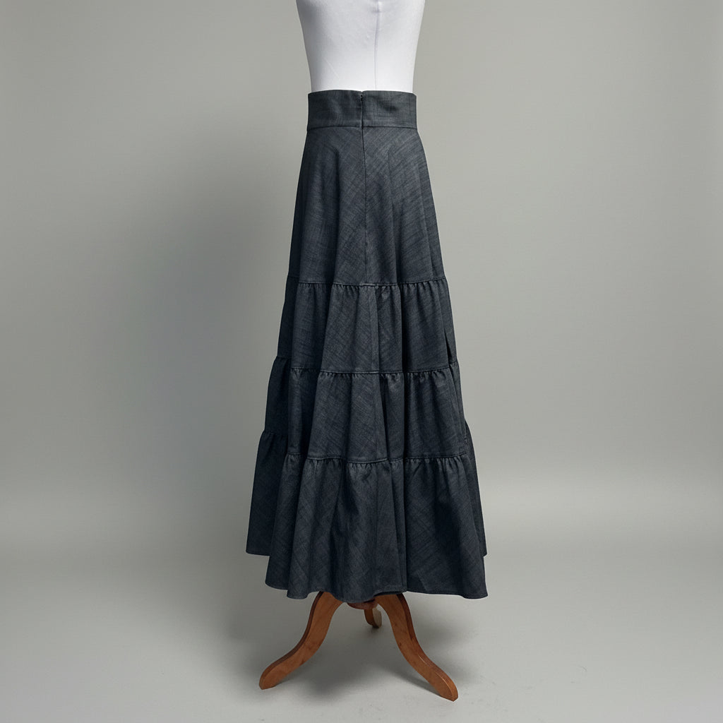 Adeam dark denim tiered maxi skirt, size 8