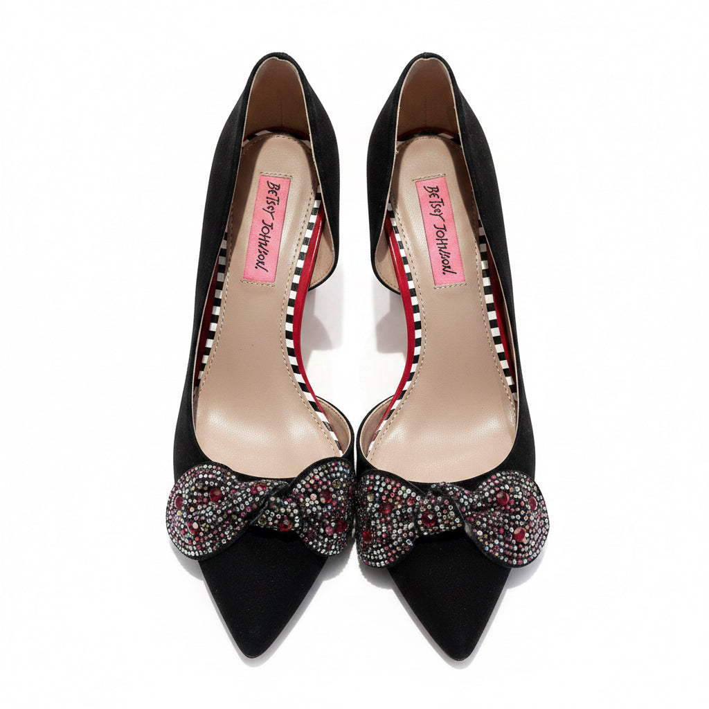 Betsey Johnson black Hollie shoes with jeweled bow, size 8, NEW IN BOX!