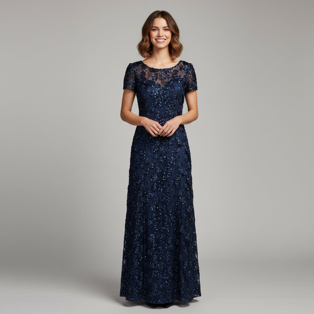 Alex Evenings navy lace and soutache dress, size 6