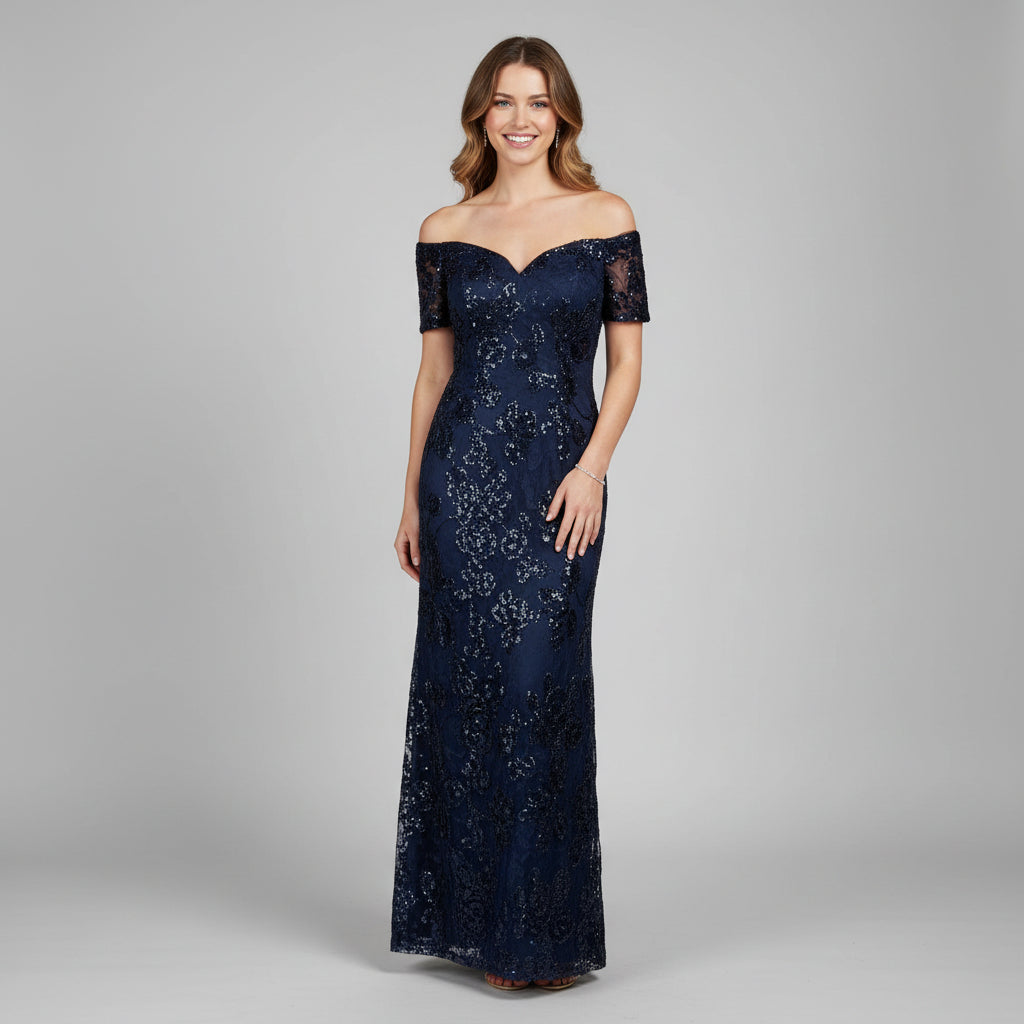 Adrianna Papell navy lace and sequin dress, size 6