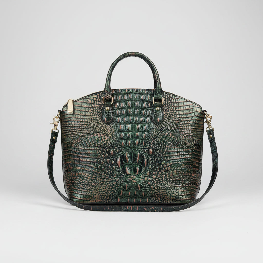 Brahmin dark green & bronze Duxbury satchel