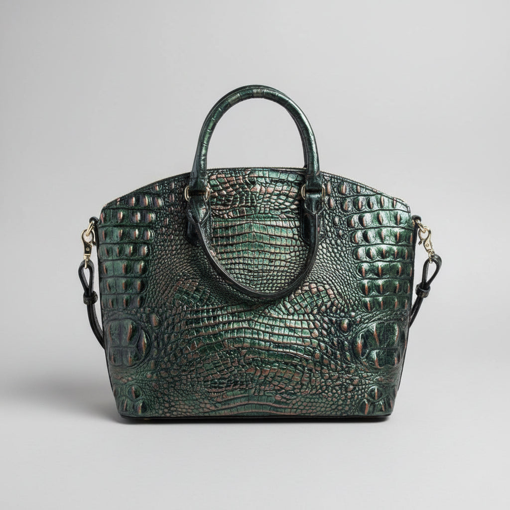 Brahmin dark green & bronze Duxbury satchel