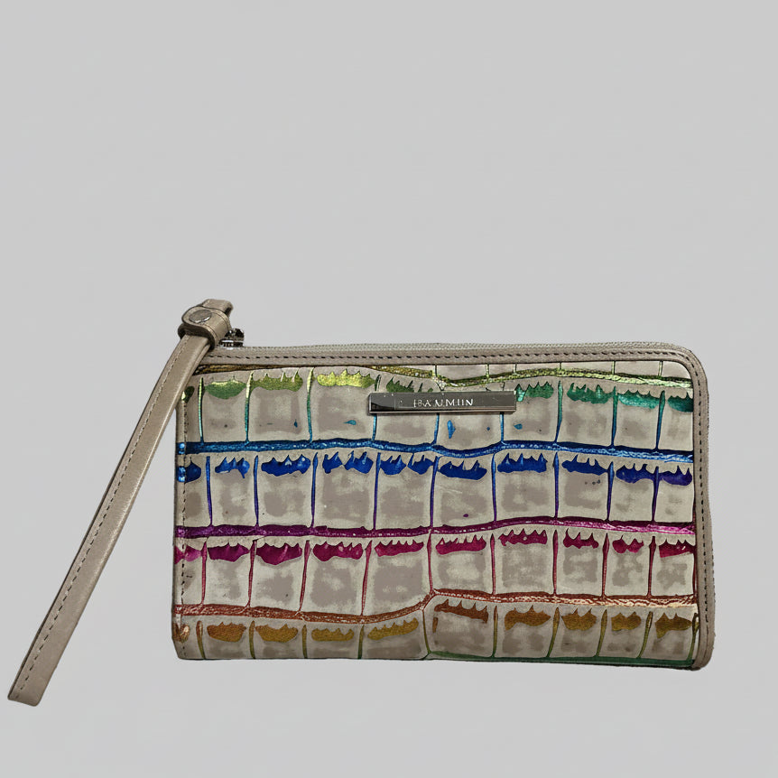 Brahmin tan & metallic rainbow zipper wristlet