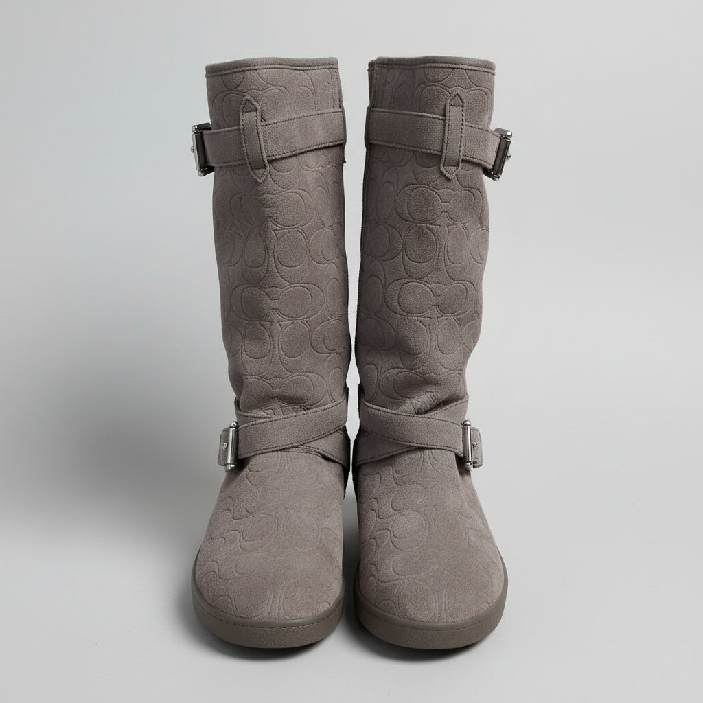 Coach taupe suede logo boots, size 8, NEW WITH TAGS!
