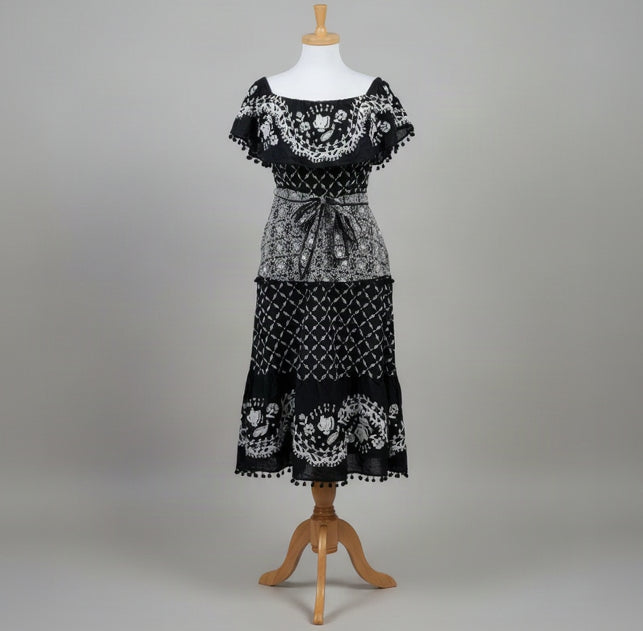 Anthropologie black dress with white embroidery, size 8, NEW WITH TAGS!
