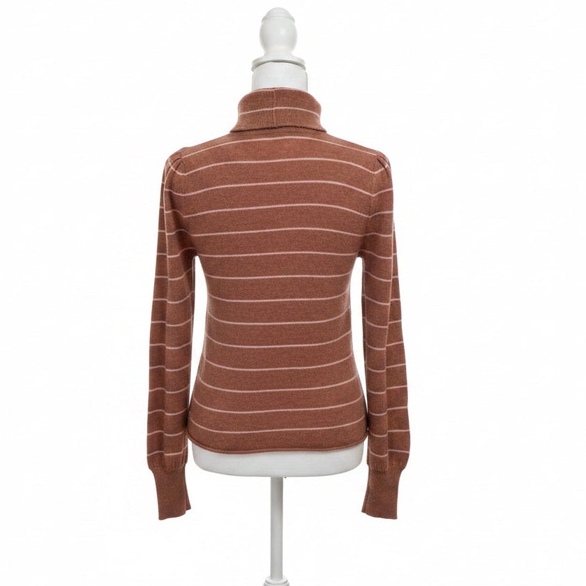 Lilla P mocha and pink stripe cashmere sweater, size S