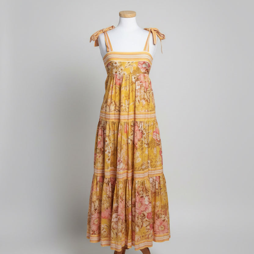 Zimmerman yellow and pink floral Pattie Tie-Shoulder dress, Size S