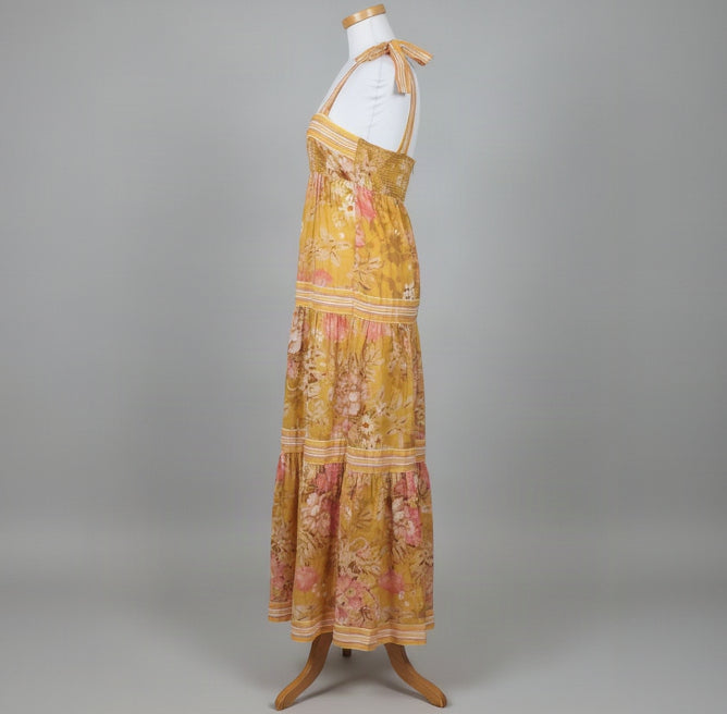 Zimmerman yellow and pink floral Pattie Tie-Shoulder dress, Size S