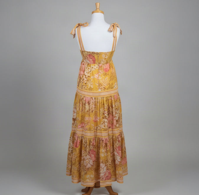 Zimmerman yellow and pink floral Pattie Tie-Shoulder dress, Size S