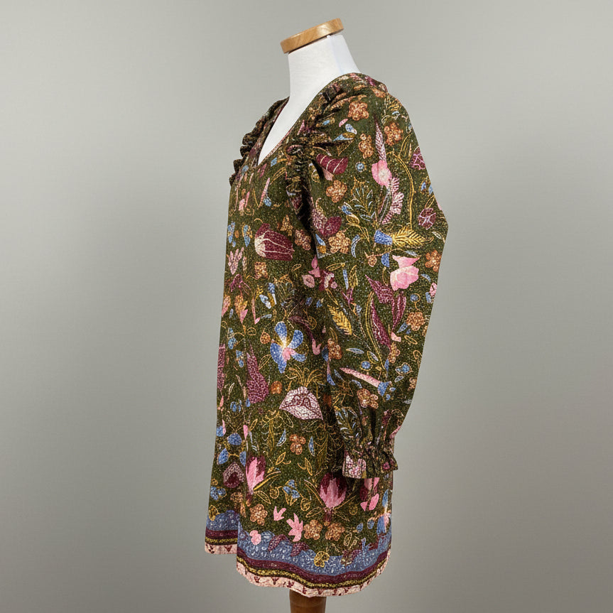Ulla Johnson olive green floral Devya dress, size XS