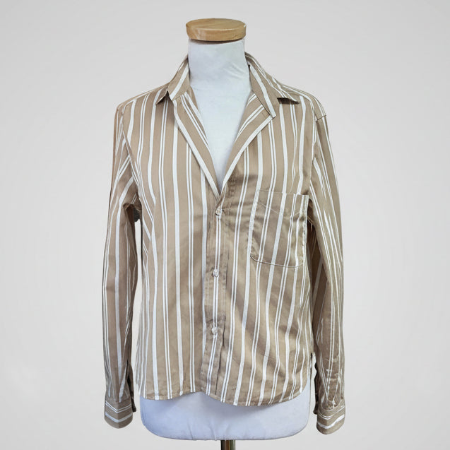 Frank & Eileen tan stripe Sylvio blouse, size XS