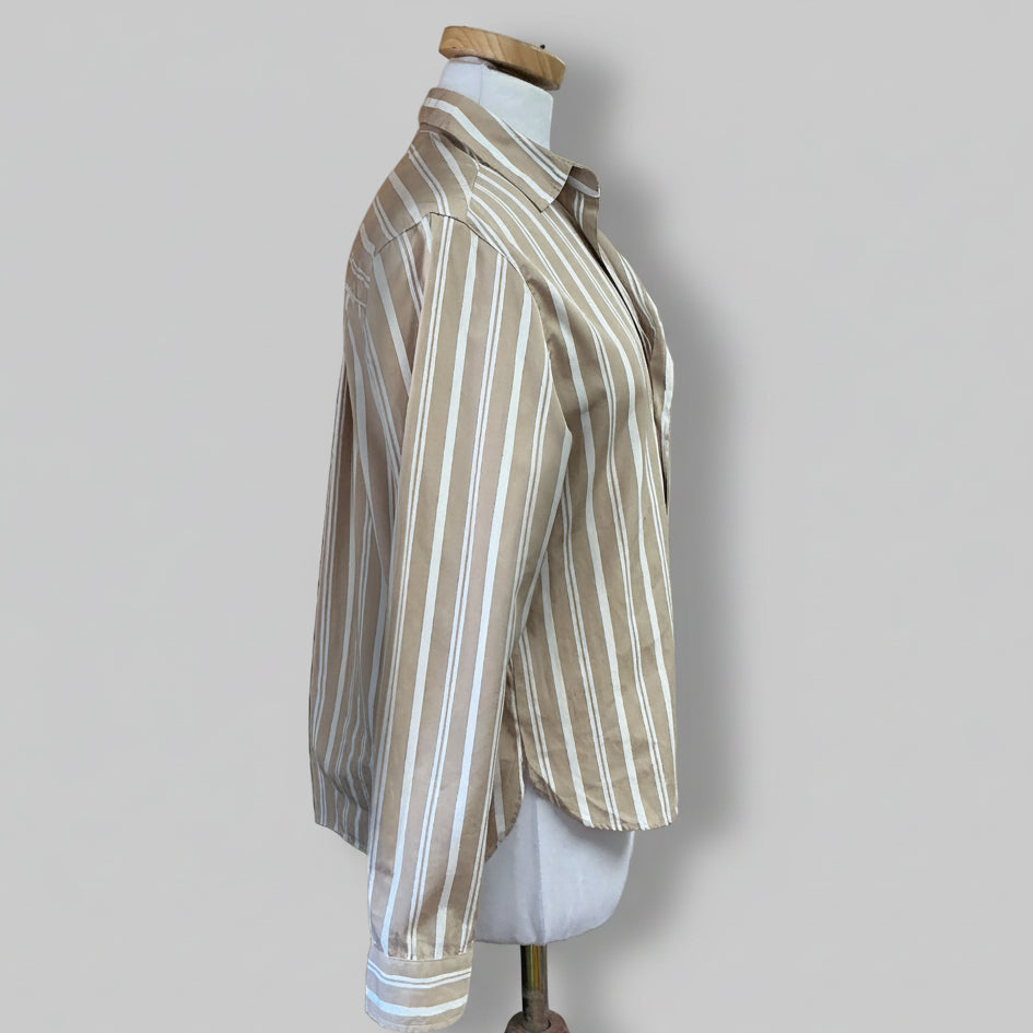 Frank & Eileen tan stripe Sylvio blouse, size XS