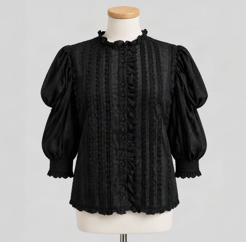 Farm Rio black pleated blouse, size M, NEW WITH TAGS!