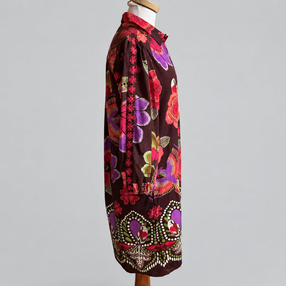 Maude Vivanti burgundy multi floral & birds dress, size M