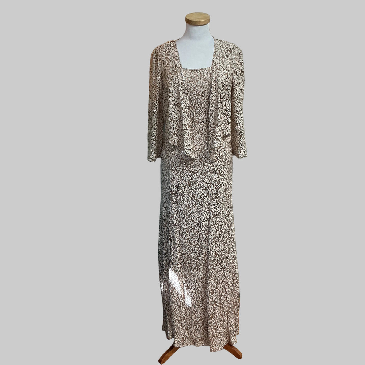 Alex Evenings ivory and rose gold dress with jacket, size 8