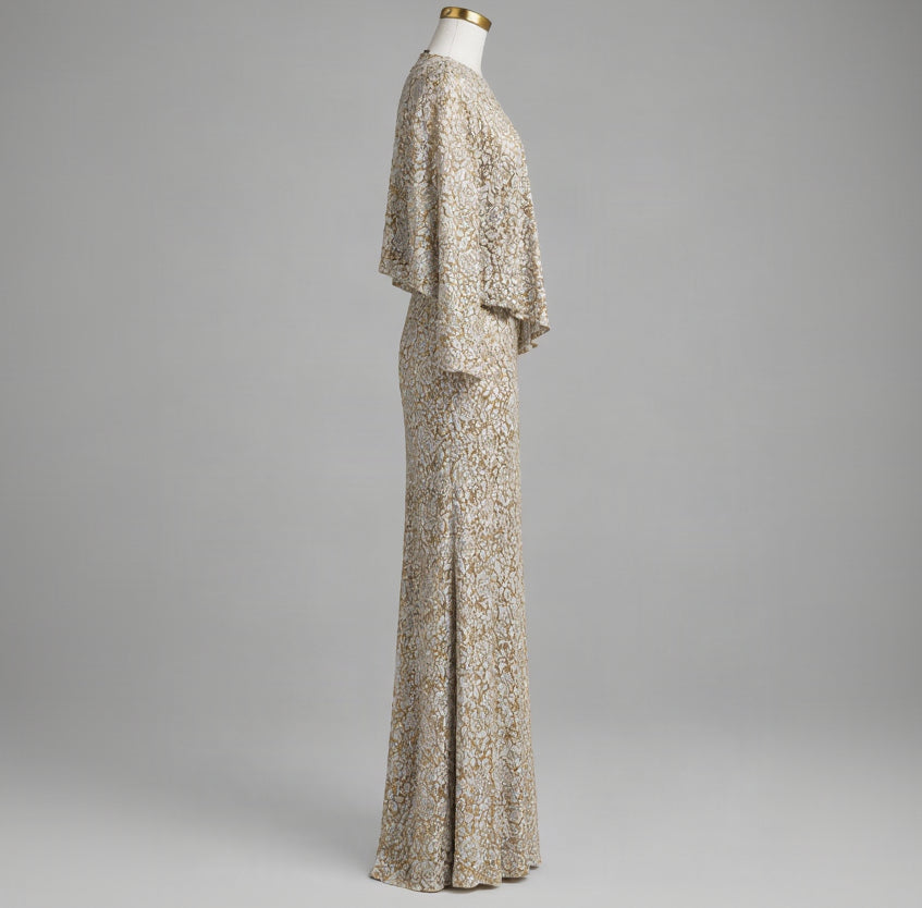 Alex Evenings ivory and rose gold dress with jacket, size 8