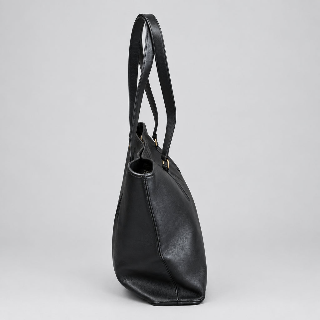 Coach black leather vintage tote