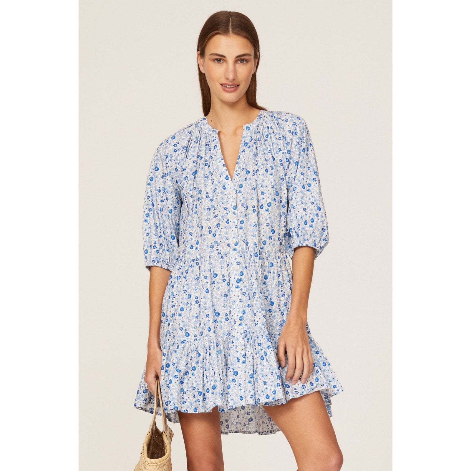 Apiece Apart white and blue floral Mitte dress, size XS