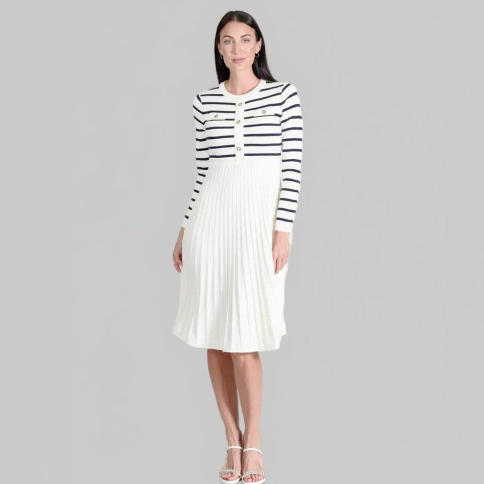Jean-Pierre Klifa cream and navy dress, size L, NEW WITH TAGS!