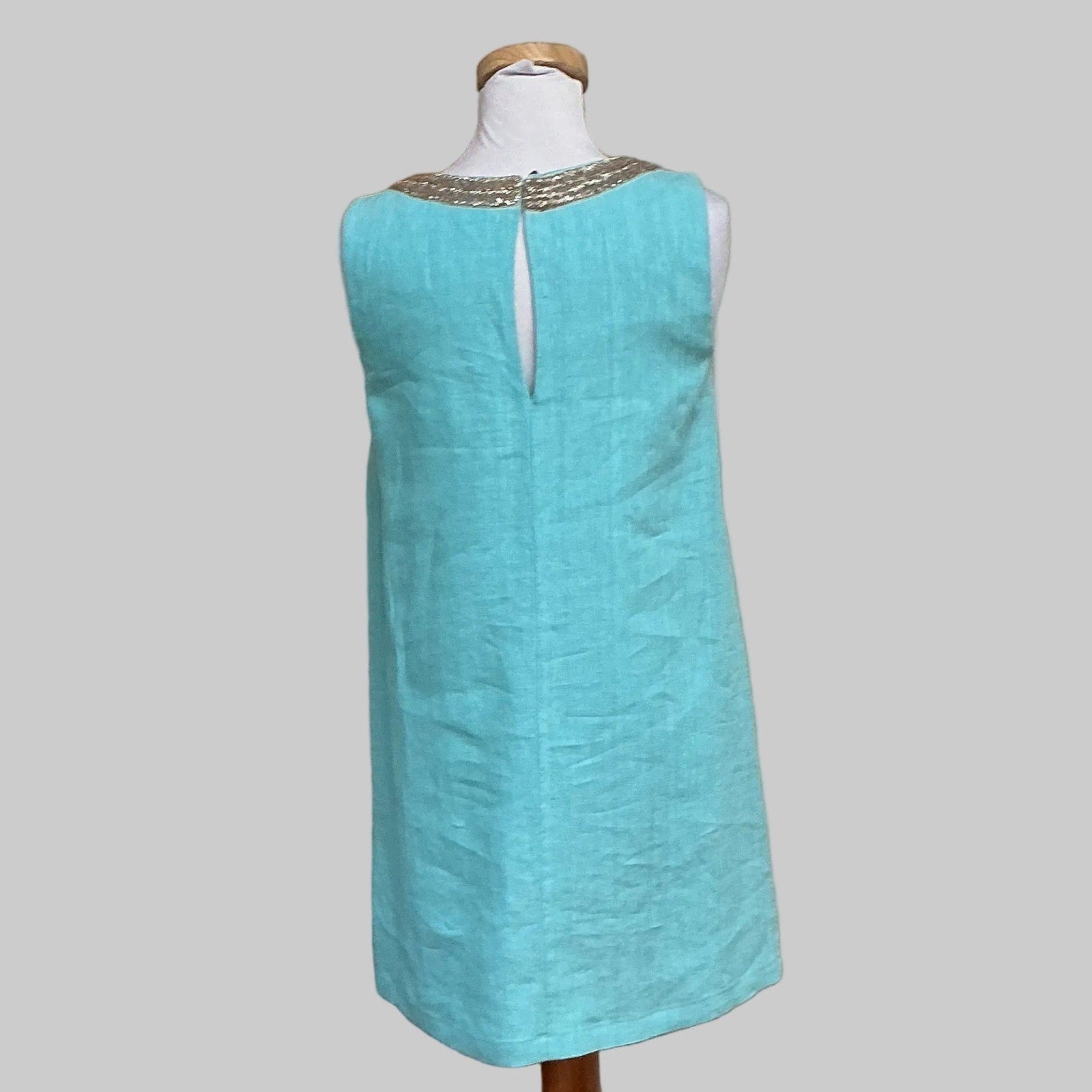 120% Lino aqua linen dress with beading, size S