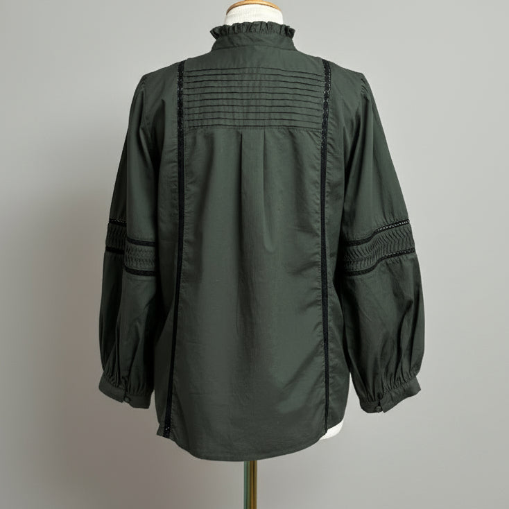 Figue olive green and black cotton blouse, size M