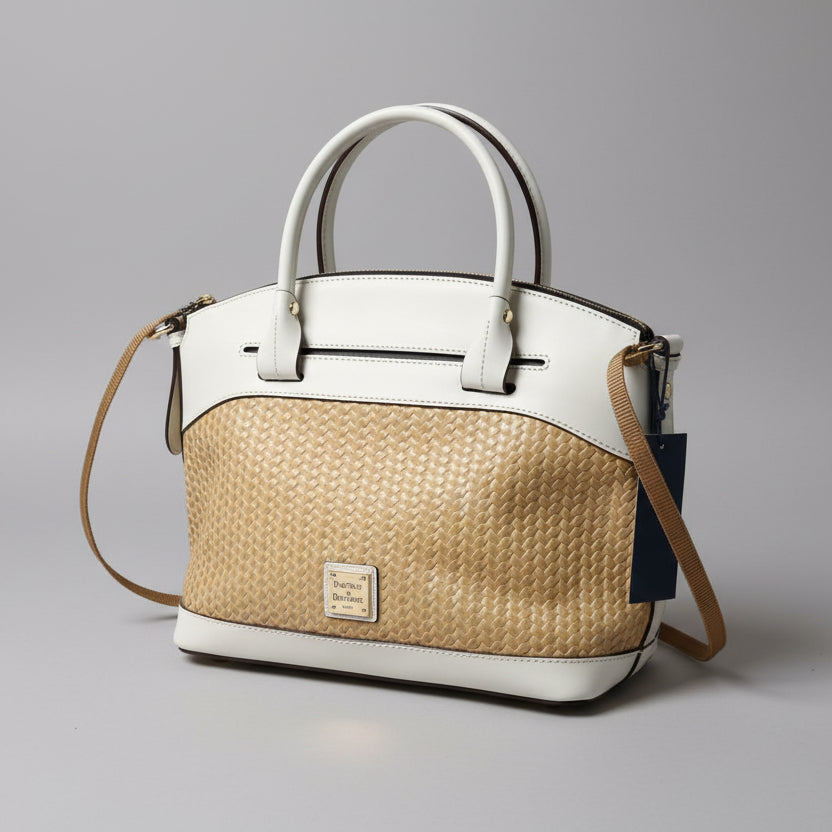 Dooney & Bourke tan and white Domed Satchel bag, NEW WITH TAGS!
