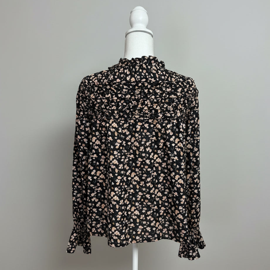 Merlette black and blush floral Majorelle blouse, size XXS