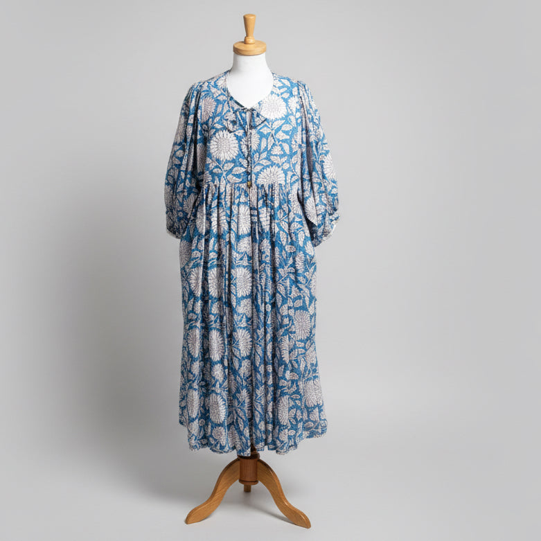 River Goddess blue floral Hawa Midi dress, size M/L