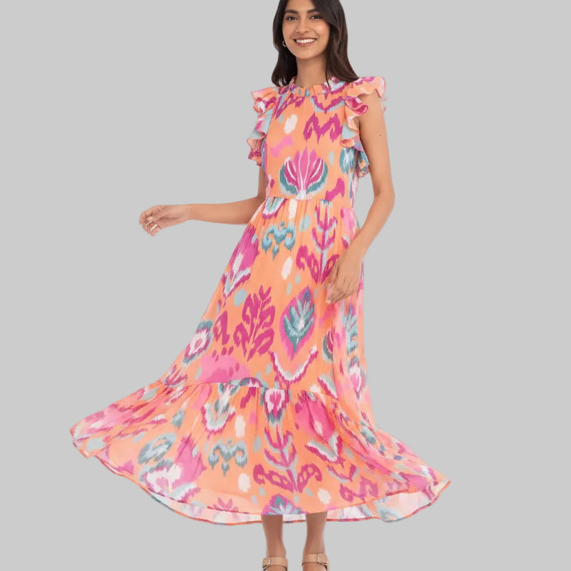 Banjanan peach, magenta, and green Hannah dress, size S