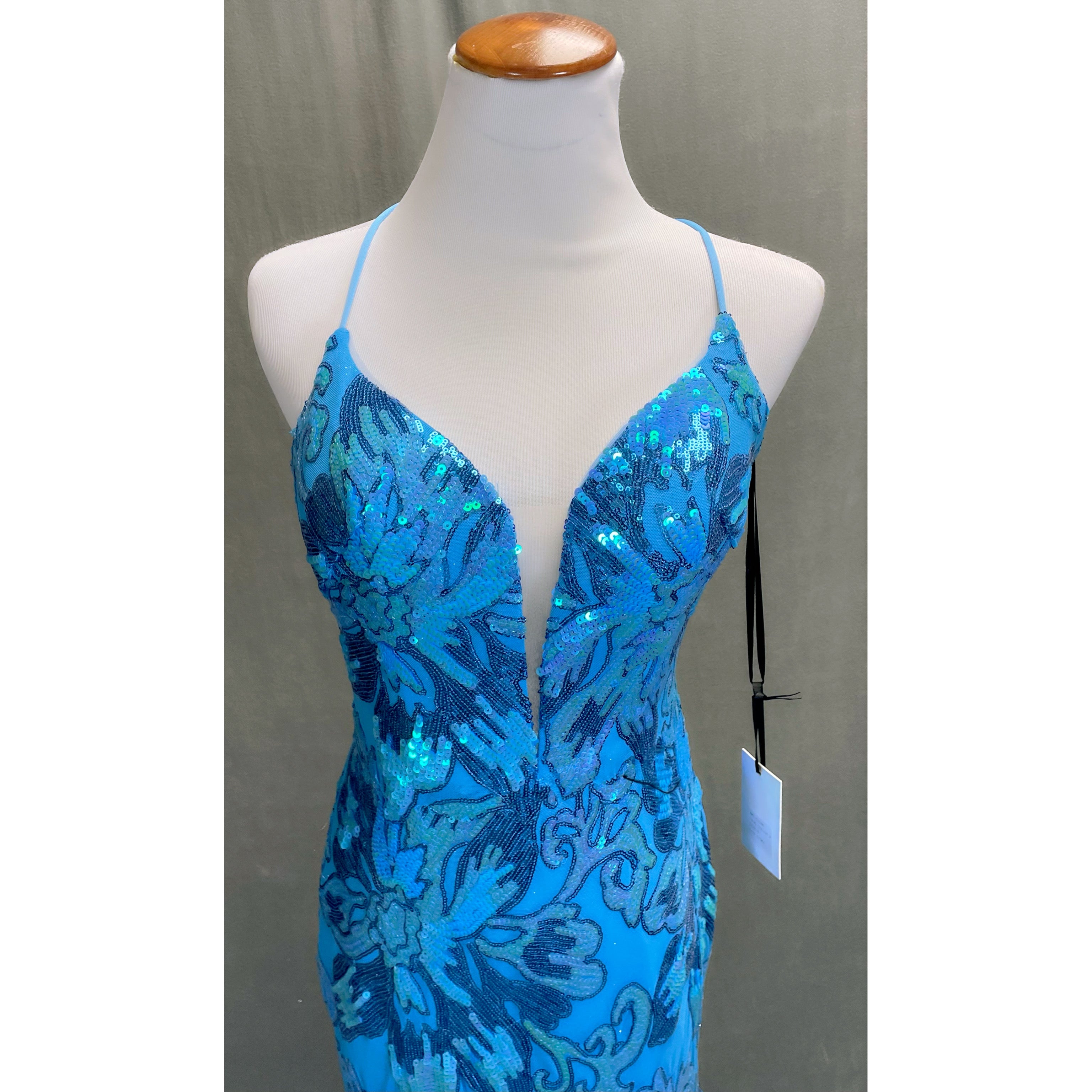 Alyce Paris cerulean blue sequin dress, size 6, NEW WITH TAGS!