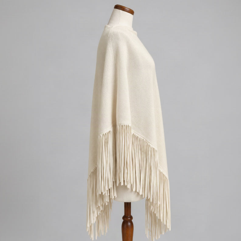 Jennifer Tyler cream cashmere and suede fringe cape, BRAND NEW WITH TAGS!