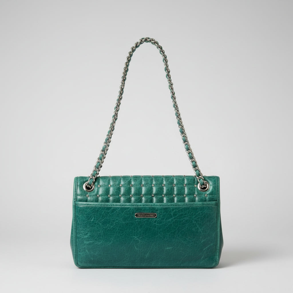Rebecca Minkoff green leather bag with gold studs