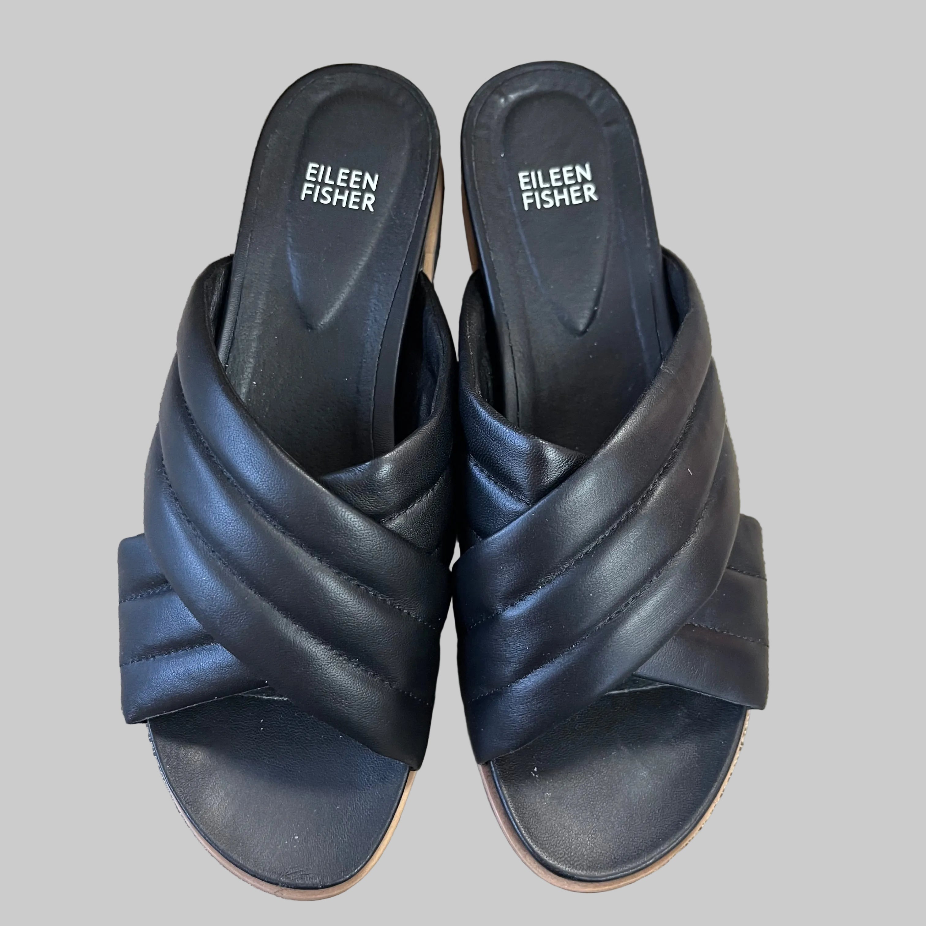 Eileen Fisher black leather sandals, size 8, NEW IN BOX!