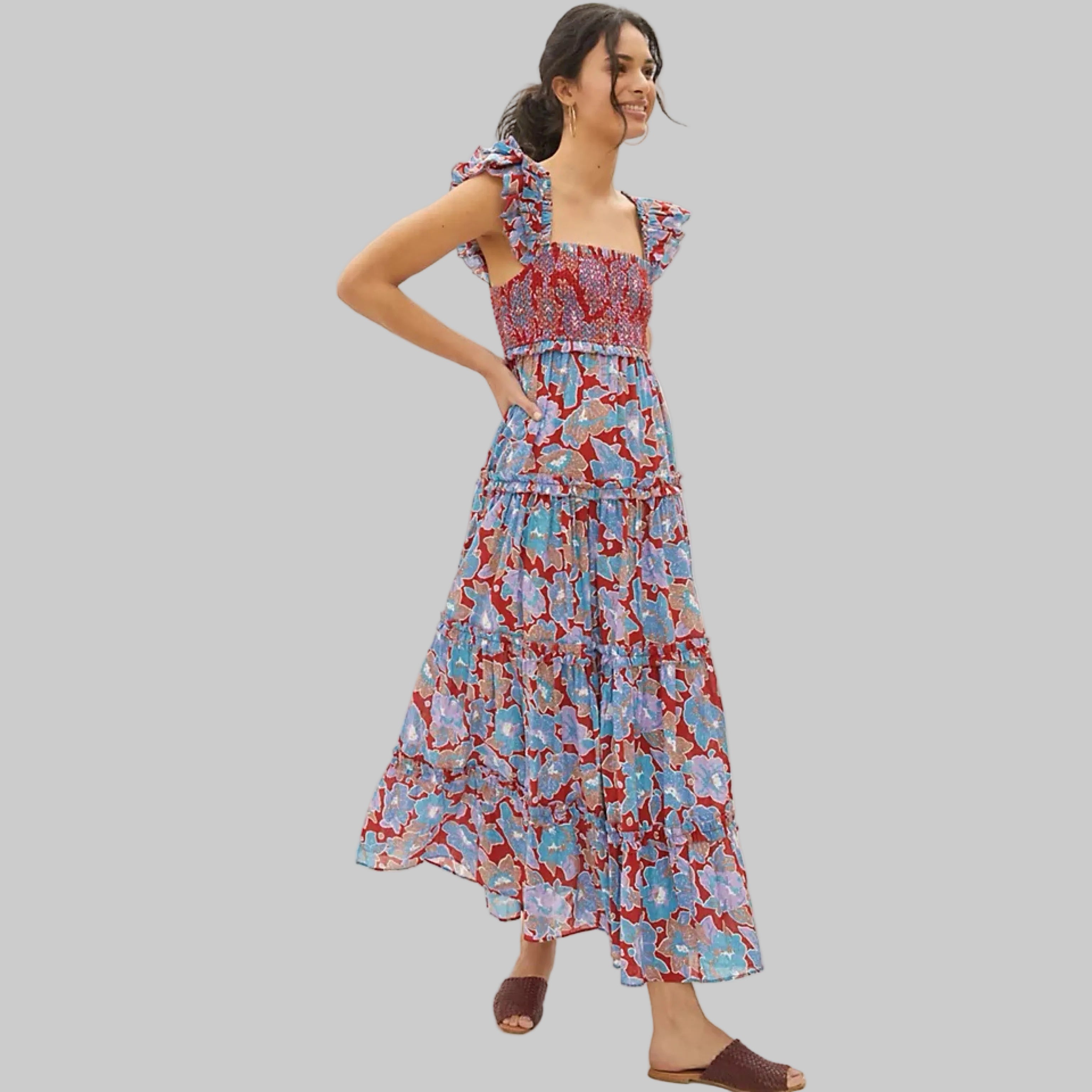 Love The Label red and blue floral dress, size XS