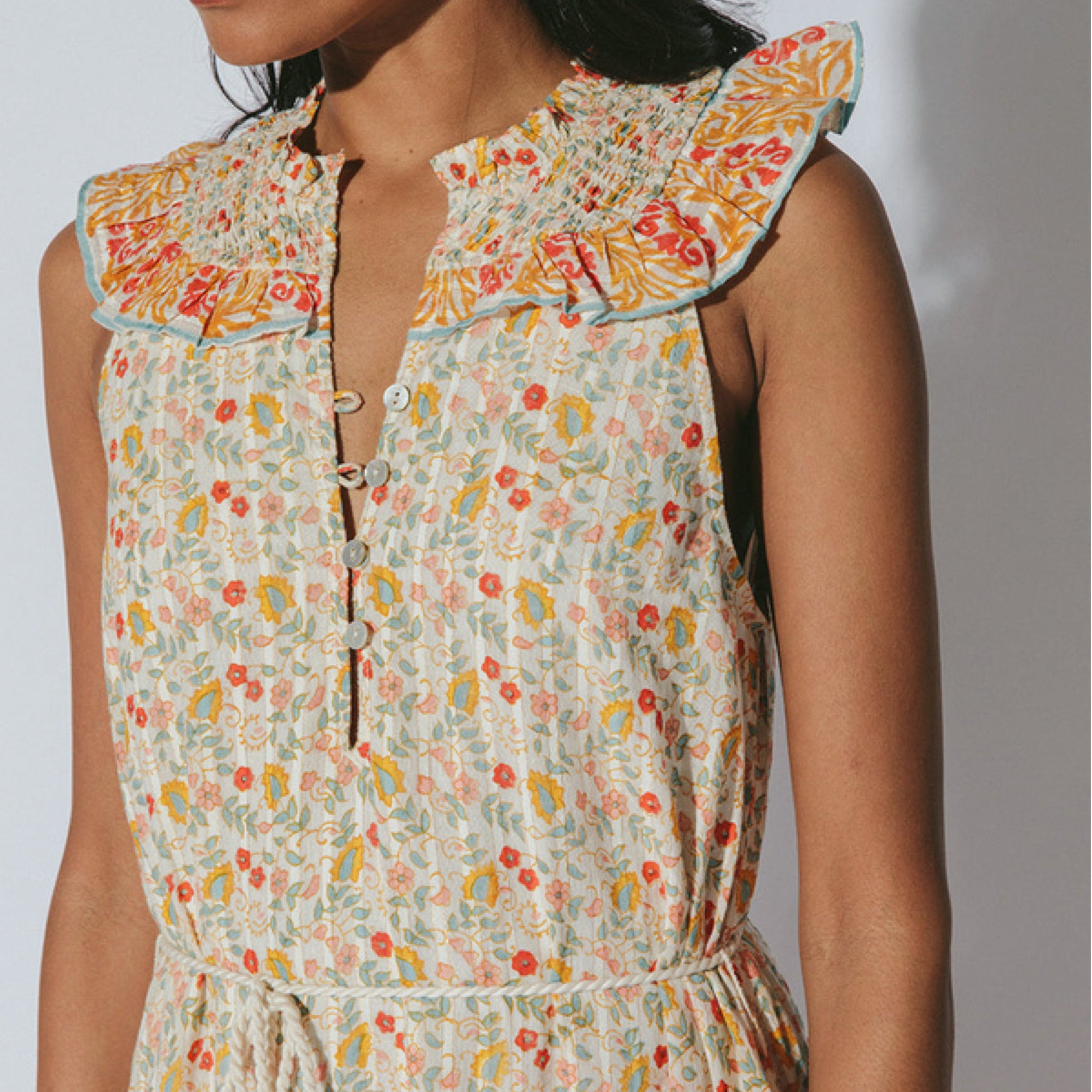 Cleobella cream, turquoise, and tangerine Kyra dress, size S