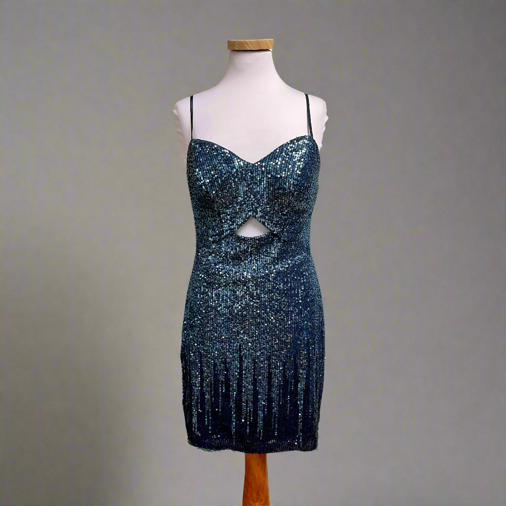 Pear Culture blue sequin dress, size 14/15