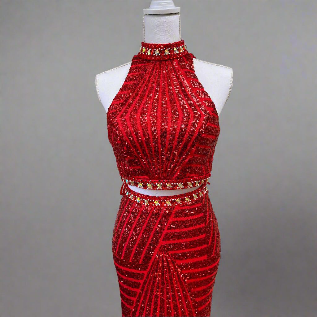 Royal Queen red sequin 2-piece dress, size 4