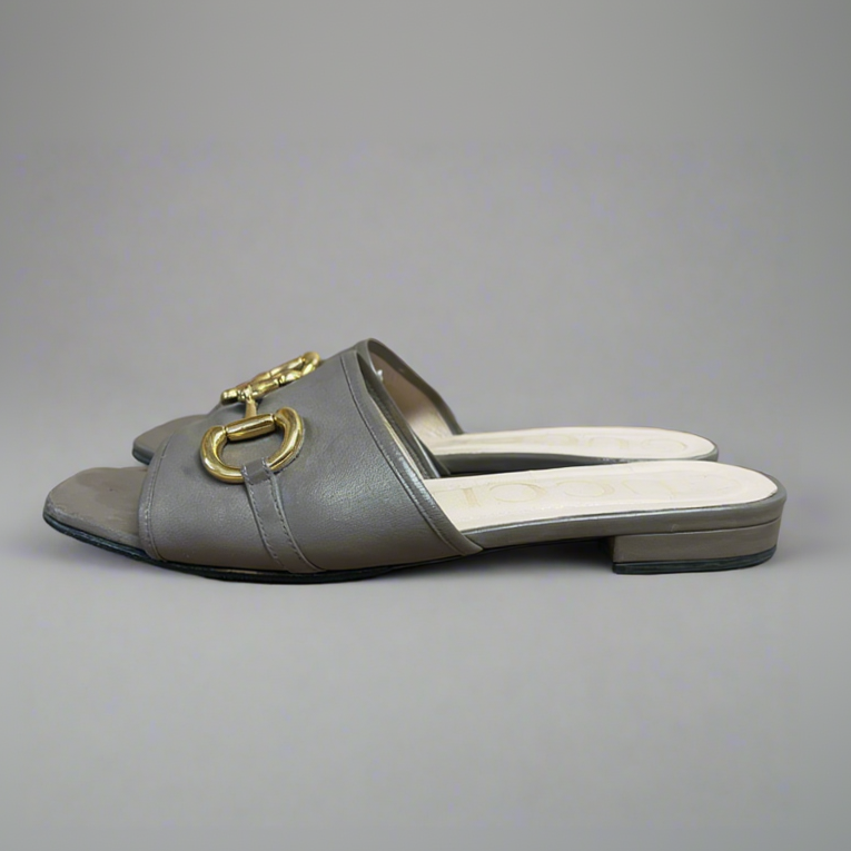 Gucci Horsebit beige slide sandal, size 39.5