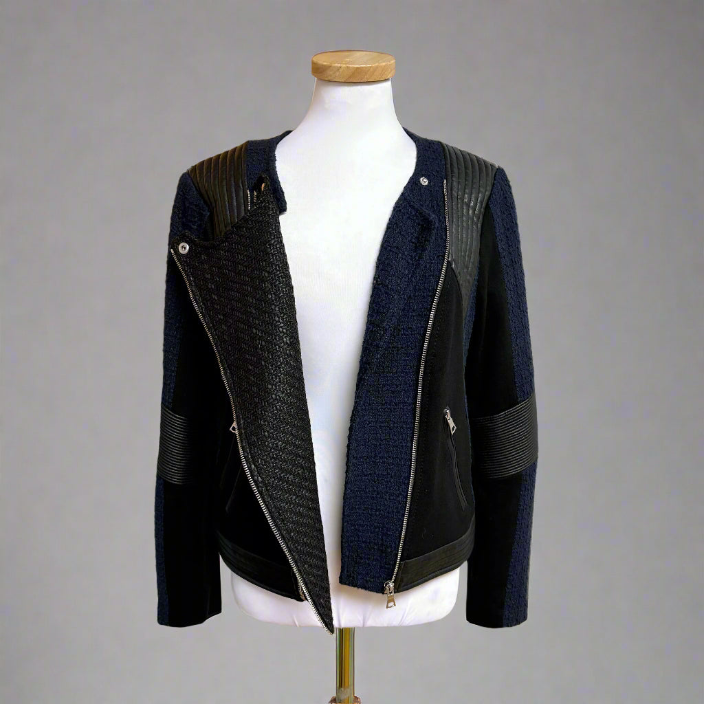 Rebecca Taylor vegan leather and tweed moto jacket, size S