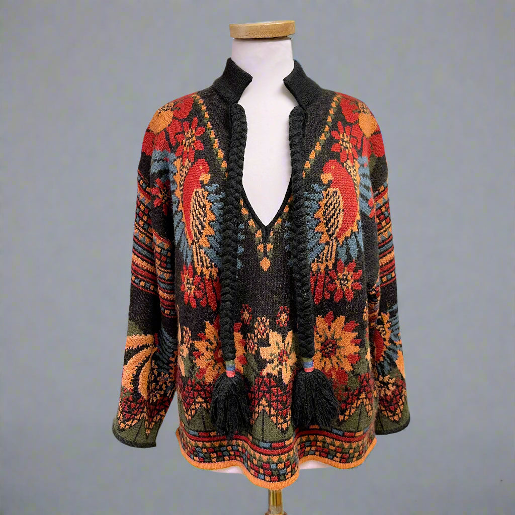 Farm Rio black and rust floral Macaw Ainika sweater, size S