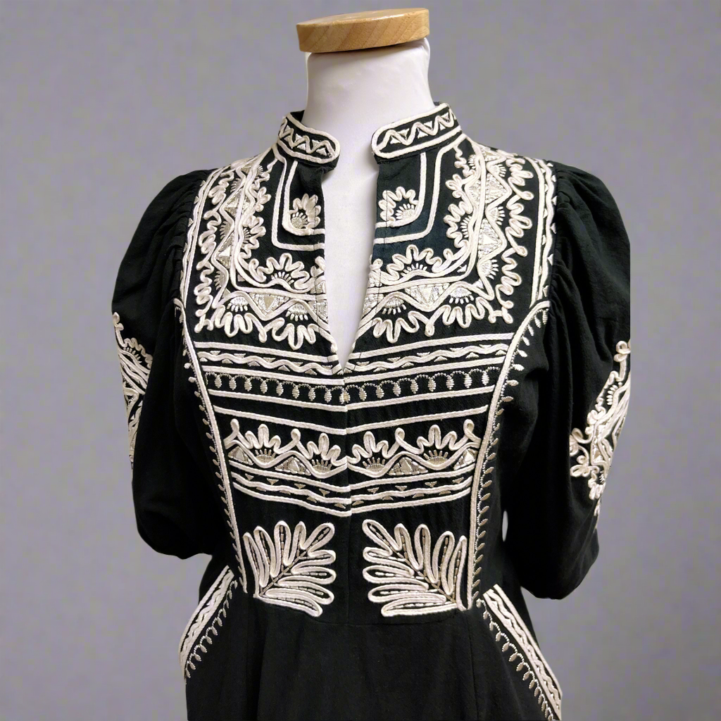Scarlett Poppies black embroidered See You Tonight dress, size S