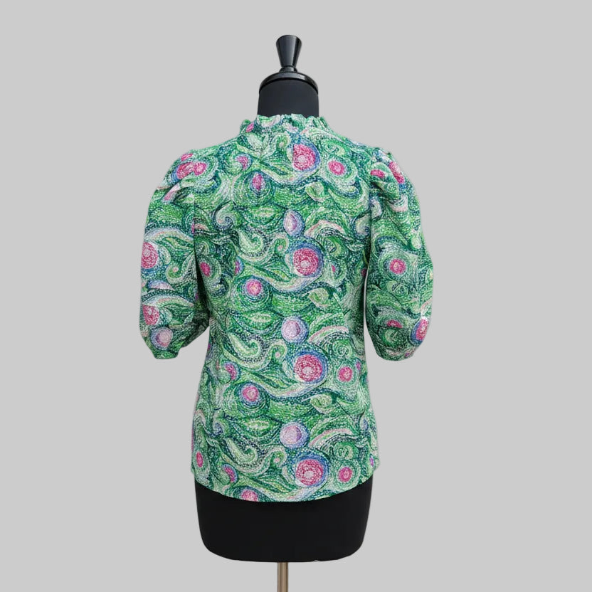 Jade emerald green Twisted Fields blouse, size M