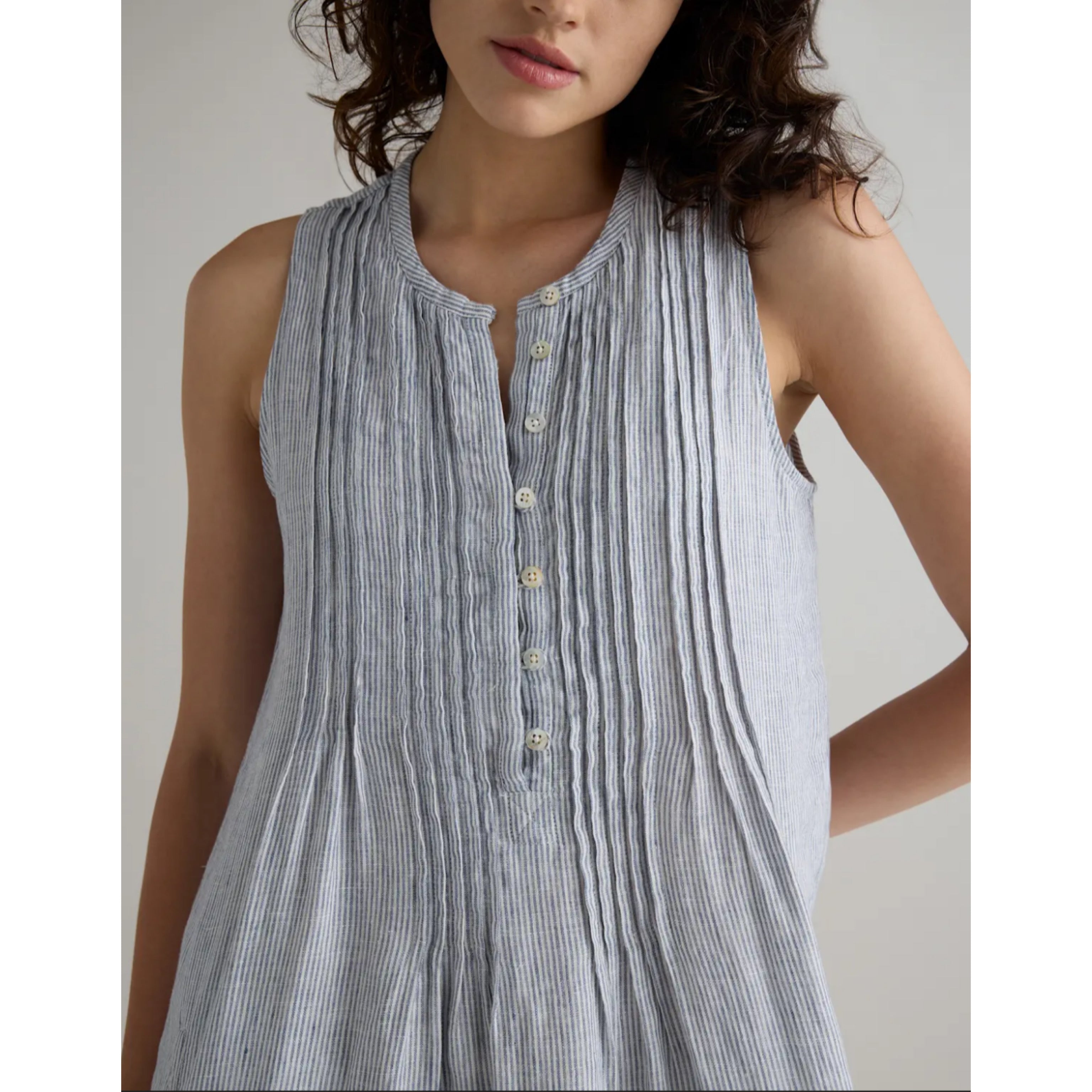 Quince light blue stripe linen dress, size XS