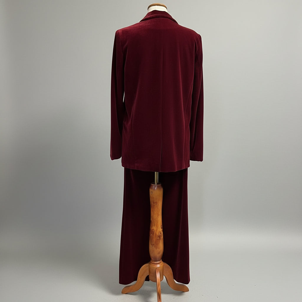 White House/Black Market burgundy velvet suit, sizes 6/8