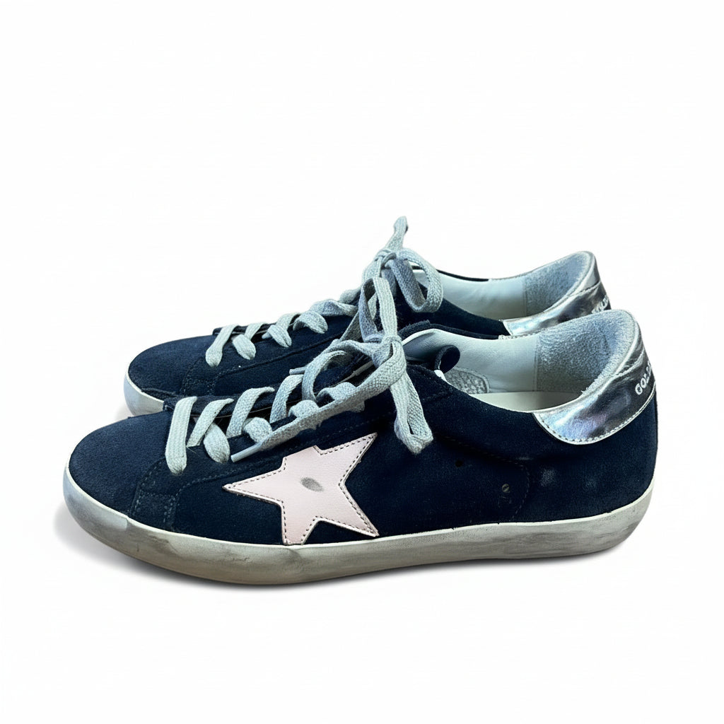 Golden Goose navy suede Super Star sneakers, size 37, US 7
